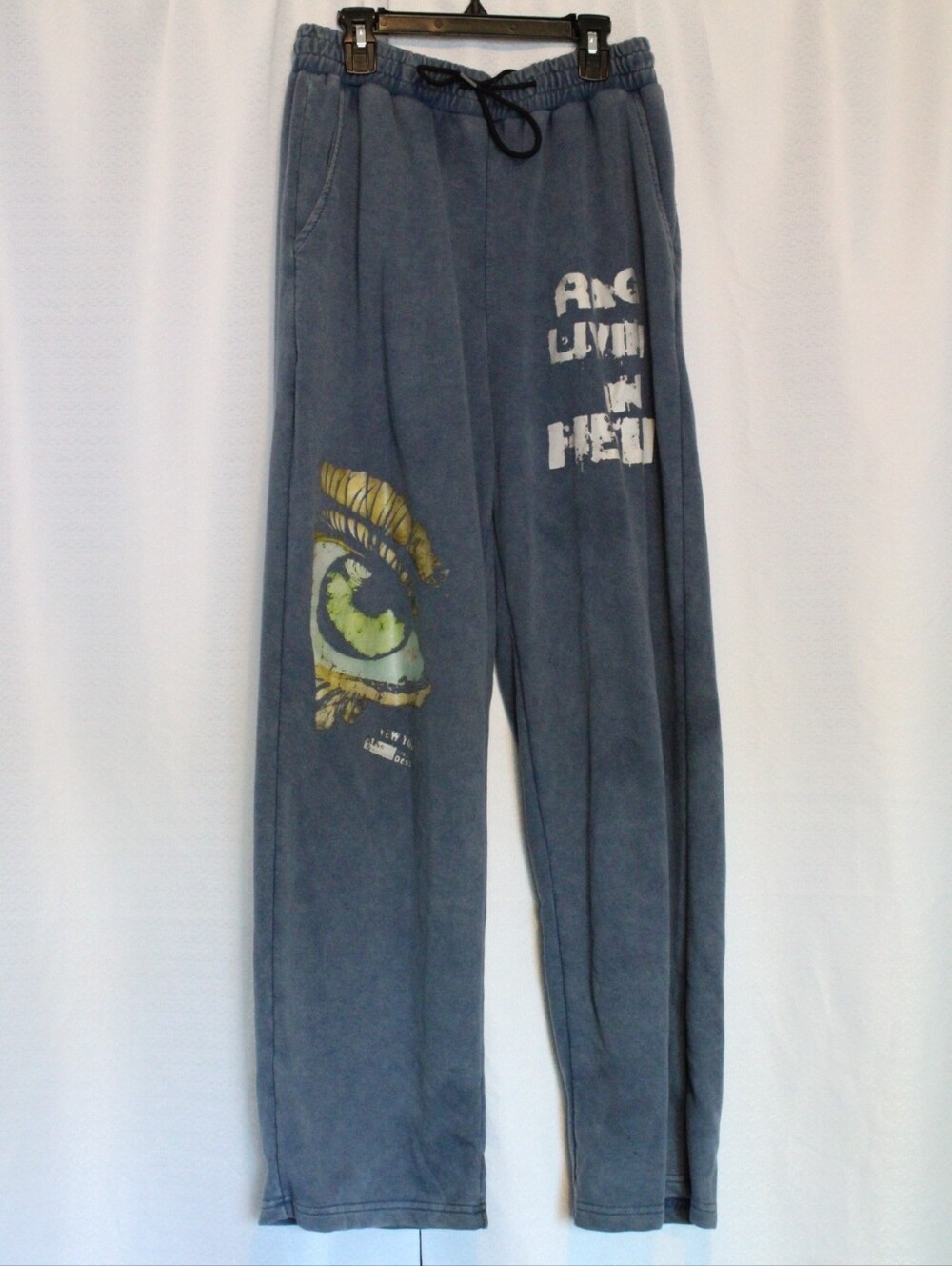 Y2K Grunge Blue Graphic Sweatpants – Men's Small